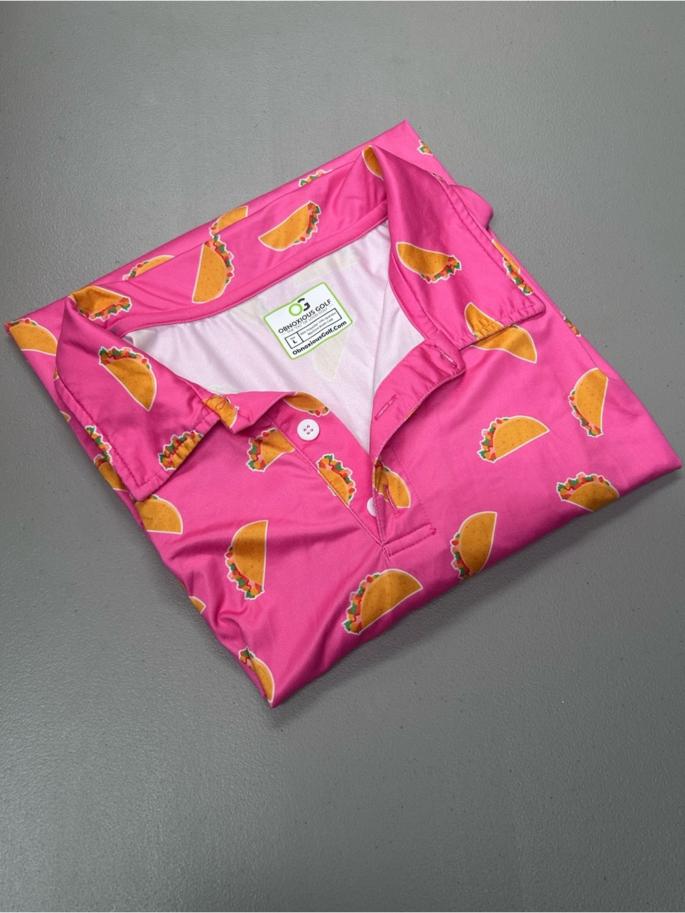 Obnoxious Golf Polo Shirt Novelty Taco Mexican Food Print Pink Mens Size Large